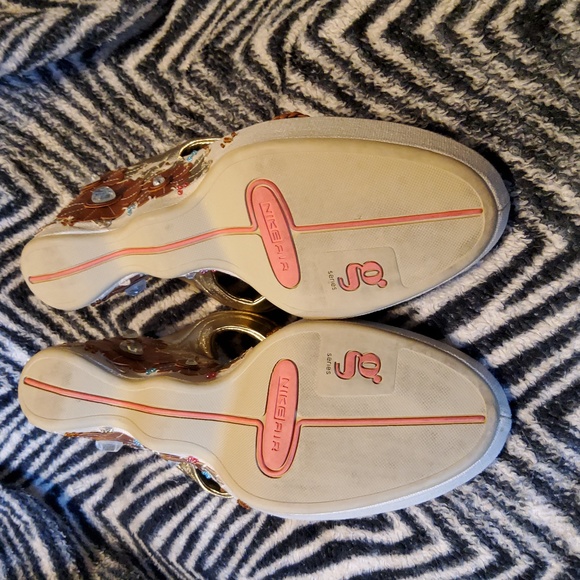 Canvas wedge heel sandals Brown leather rhinestone detail - Picture 5 of 6